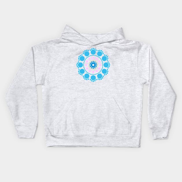 MANDALA BLUE CIRCLES, BLUE DOT MANDALA, DOTTY MANDALA, DOTILLISM MANDALA DESIGN, DOT ART MANDALA Kids Hoodie by danitacreate